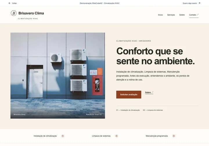 Demonstração WebCodeAZ: Brisavero Clima · Climatização HVAC