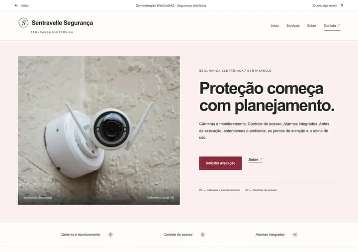 Demonstração WebCodeAZ: Sentravelle Segurança · Segurança eletrônica