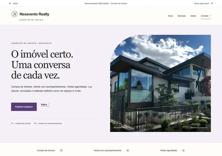 Demonstração WebCodeAZ: Nexavento Realty · Corretor de imóveis