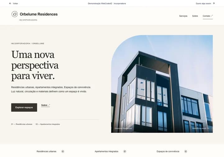 Demonstração WebCodeAZ: Orbelume Residences · Incorporadora