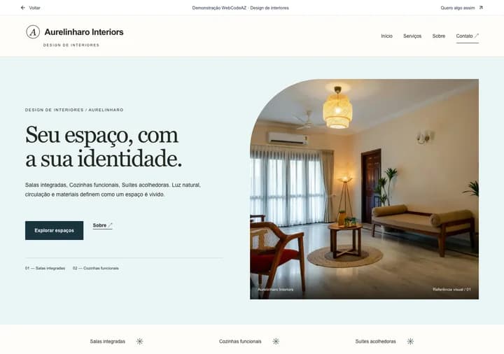 Demonstração WebCodeAZ: Aurelinharo Interiors · Design de interiores