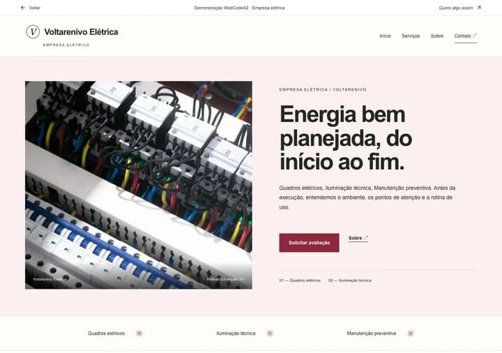 Demonstração WebCodeAZ: Voltarenivo Elétrica · Empresa elétrica